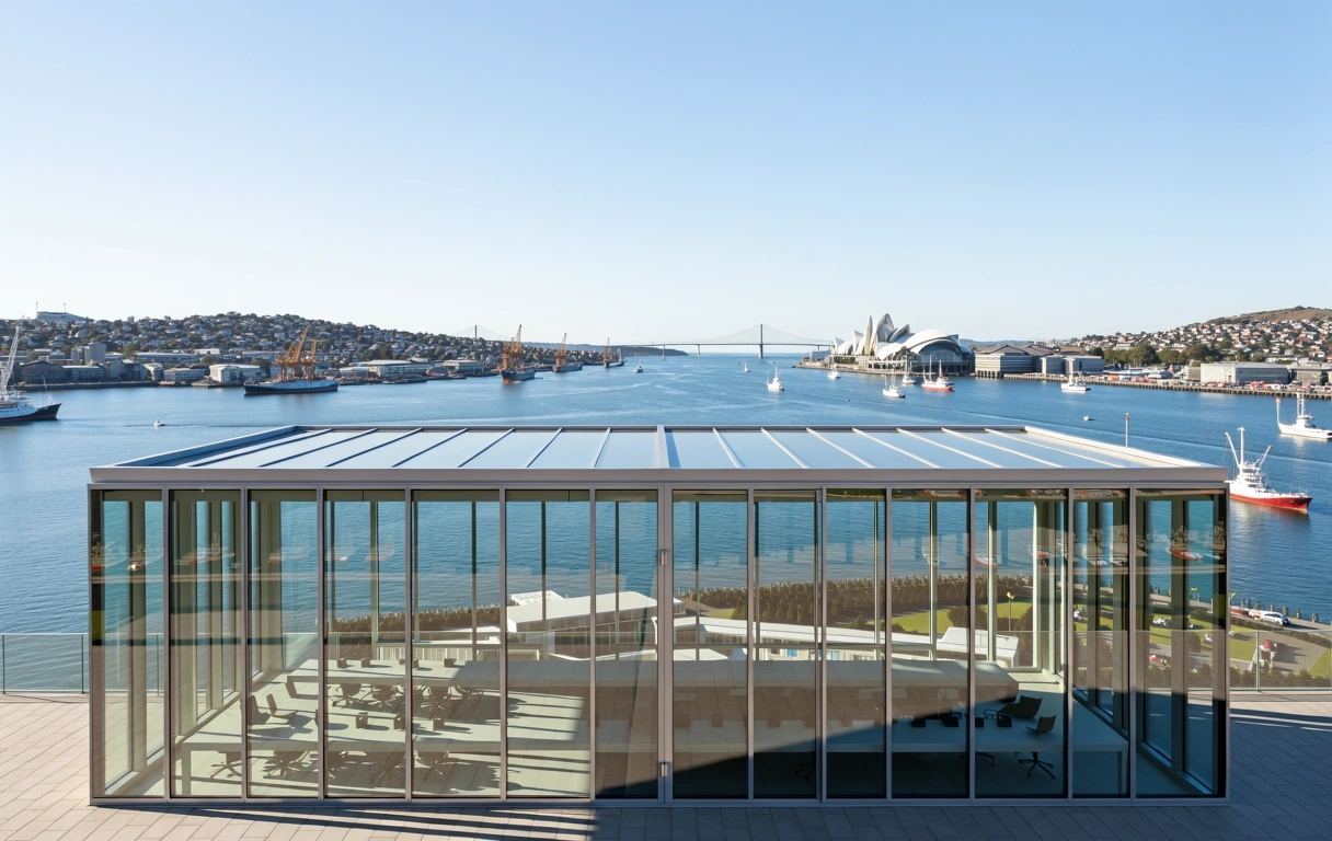 View of Wellington harbor from a high-altitude office